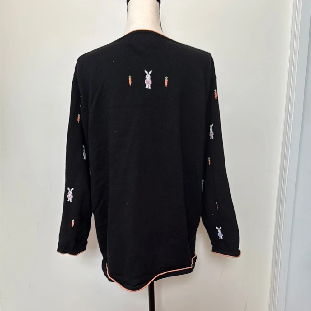 Quacker Factory Black Cardigan with Bunny Embroidery